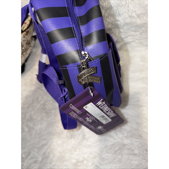 Innovations Wednesday Addams Nevermore Academy Striped Mini Backpack NEW Purple - Picture 4 of 5